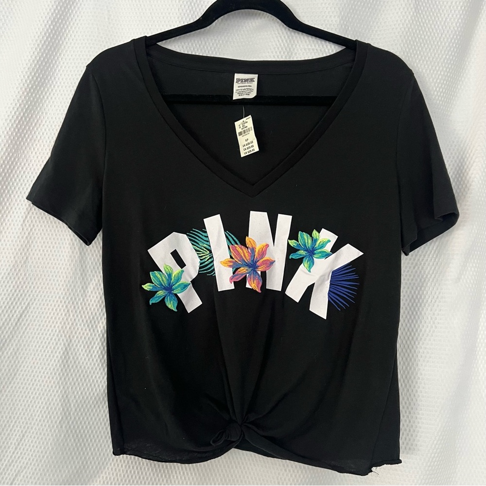 Victoria Secret black V Neck embroidery tropical floral, women, size small
